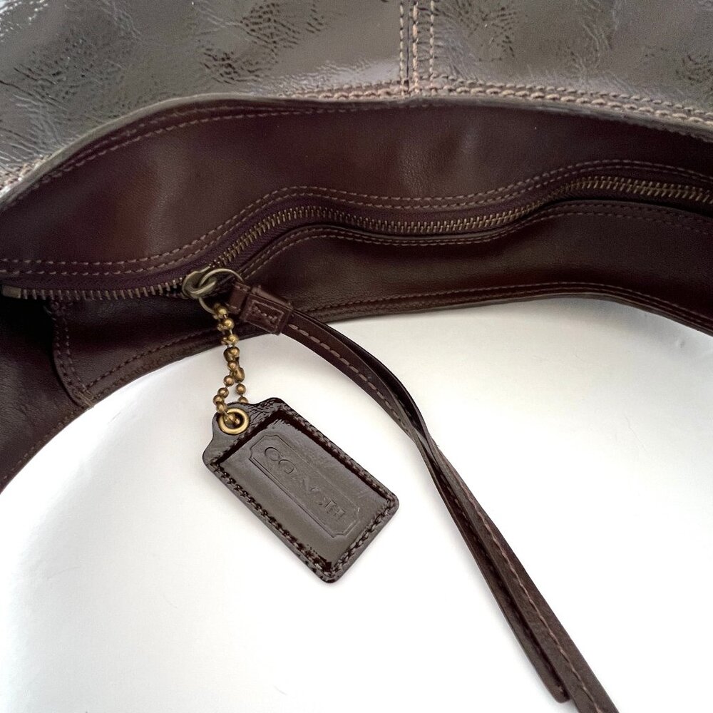 Coach Brown Patent Leather Crinkle Texture Hobo & Crossbody Bag, C0873-12387 EUC - Picture 13 of 16